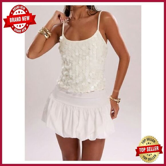 Sparkly Sequin Spaghetti Strap Scoop Neck Camisole Top Women's Summer Party - Picture 6 of 7